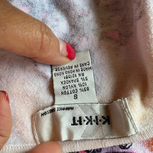 K.I.K. I.T Artsy Floral Print Sequins Beads Cotton Blend Sweater Women Size S - Picture 4 of 6